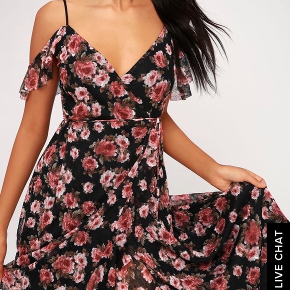 Lulus Dresses & Skirts - Lulus Adalynn Black Floral Print Off-the-Shoulder